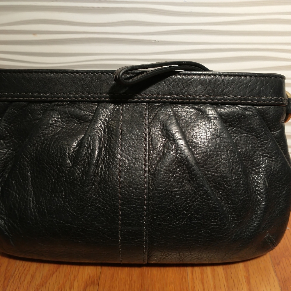 Coach Black Soft Leather Wallet Wristlet Clutch Coin Purse Tartan Plaid